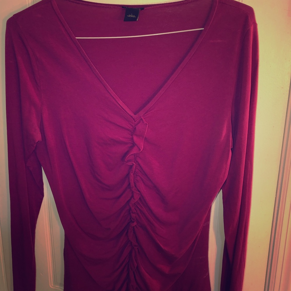 Ann Taylor, Ruched, Knit Blouse, Size Large